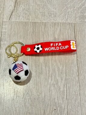 FIFA World Cup Red Soccer Keychain with Mini American Flag Ball